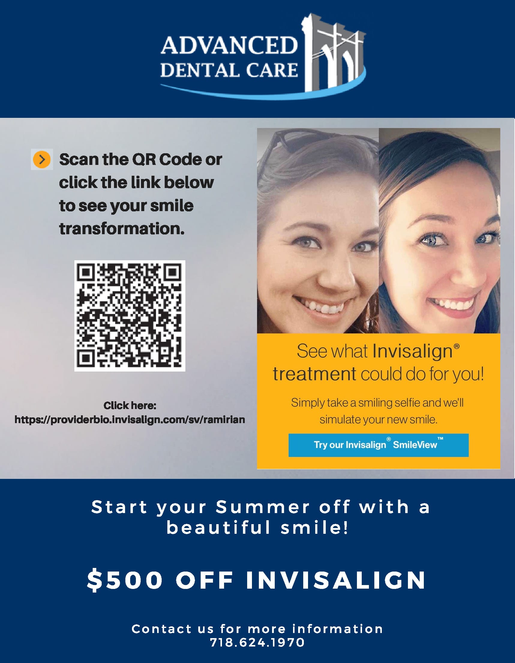Smileview Amirian QR Code and Link Brooklyn Invisalign Discount Coupon $500 Off - Advanced Dental Care